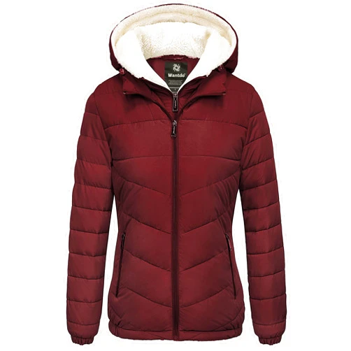 wantdo Women's Quilted Winter Coats Hooded Warm Puffer Jacket with Fleece Hood