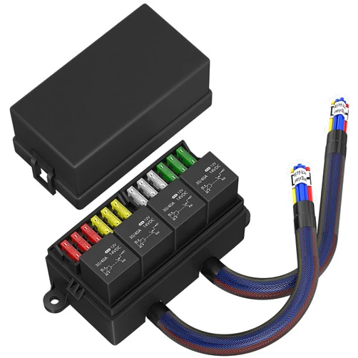 RVBOATPAT 12 Volt Fuse Relay Box Pre-Wired Fuse and Relay Box with 4 Relays and 12 Way ATC/ATO Fuses Sealed 12V Relay Fuse Box Block for Auto Car Marine Boat