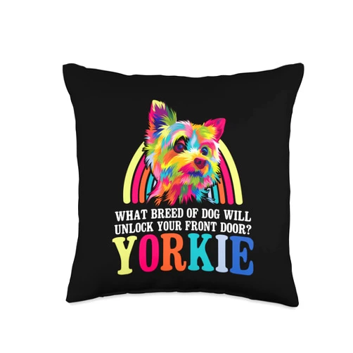 Humor Yorkie Dad Jokes Animal Lover Toy Size Dog Dog Will Unlock Your Front Door Funny Yorkshire Terrier Throw Pillow, 16x16, Multicolor