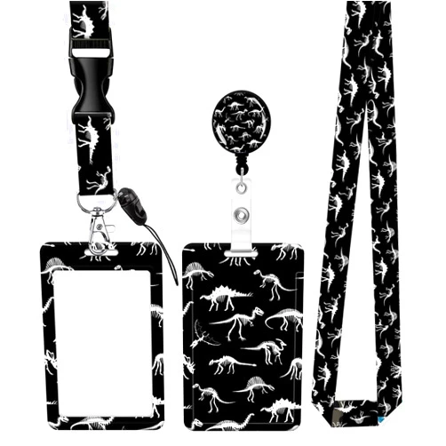 GMJzzx Badge Reels Retractable with Carabiner Reel Clip, ID Name Tag Work Badge Holder Belt Ferrule, Identity ID Badge Holder Cover Case for Office Work Nurse Teacher Student Gifts(Cute Dinosaurs)