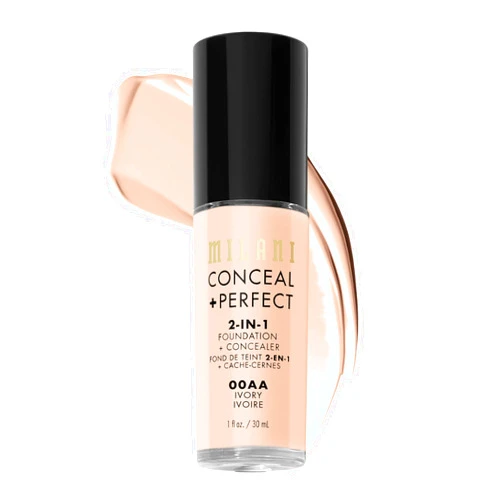 Milani Conceal + Perfect 2-in-1 Foundation + Concealer - Ivory (1 Fl. Oz.) Cruelty-Free Liquid Foundation - Cover Under-Eye Circles, Blemishes & Skin Discoloration for a Flawless Complexion