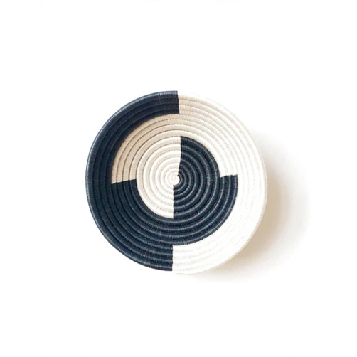 Amsha Small African Basket- Uvira/Rwanda Basket/Woven Bowl/Sisal & Sweetgrass Basket/Black, White