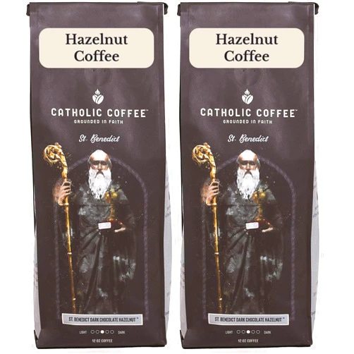 Catholic Coffee St. Benedict | Chocolate Hazelnut Flavored Medium Roast Ground Coffee | 12oz Bag – Catholic Gift Inspired by Monastic Tradition (Pack of 2)