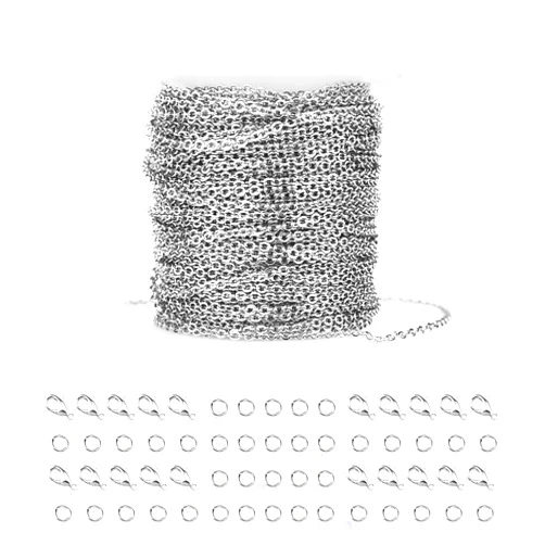 WXJ13 36 Feet Silver Stainless Steel Link Cable Chain with 20 Lobster Clasps and 30 Jump Rings for Men Women Jewelry Chain DIY Making, 2.0mm