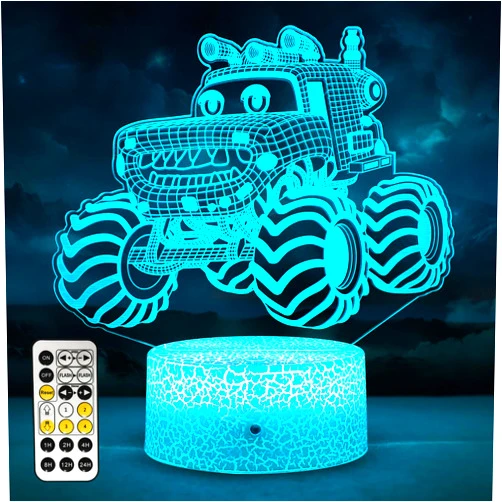 DQQDFTF 3D Monster Truck Night Light Car Bedside Lamp LED Illusion Ninght Light with Timer Remote & Smart Touch 7 Colors Changing Dimmable Lights as Room Decoration Gift for Boys and Girls