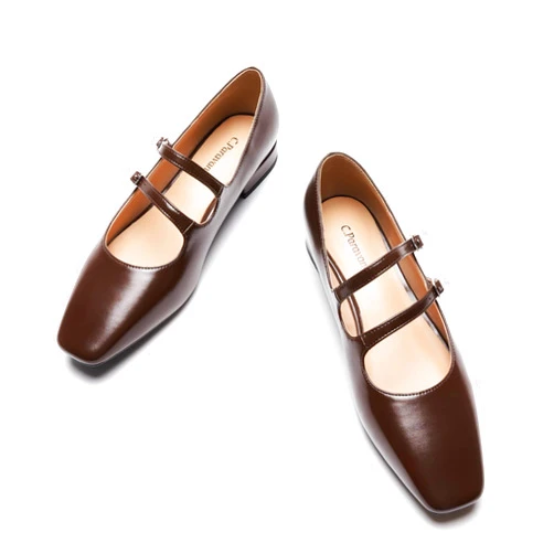 C.Paravano Women's Mary Jane Shoes | Ballet Flats | Women's Flats | Square Toe | Flat Shoe | Block Heel