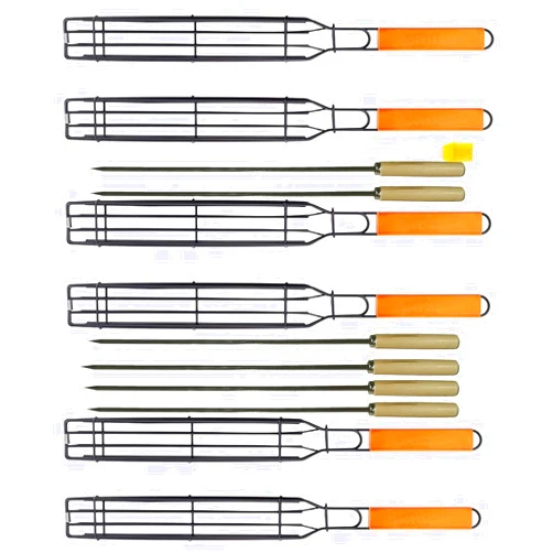 TQ-OUTDOOR Kabob Grilling Set - 6 Non-Stick Grill Baskets & 6 Stainless Steel Skewers - Long Handle, 15.5 Inch, Steel