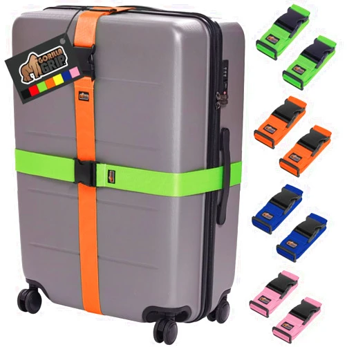 Gorilla Grip Heavy Duty 8 Pack Adjustable Luggage Straps for Suitcases, Easy to Identify Travel Belt Connector Holds Suitcase Together, Extends Life of Bag, Strap Connects Two Bags, Multicolor Pack