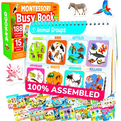 QUOKKA Montessori Busy Book for Ages 4-8 - Pre K Toddler Learning Activities for Homeschooling - My Preschool Busy Book for Toddlers 3-5 - 15 Kids Educational Animal Activities
