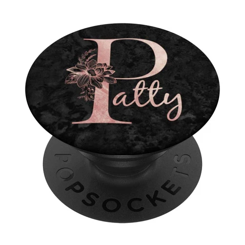 Jojojax Custom Names Patty Name Personalized Pink Rose on Black Design PopSockets PopGrip: Swappable Grip for Phones & Tablets