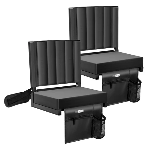 VIVOHOME 2 Pack Stadium Seats with Back Support and Cushion, Portable Bleacher Chair with Cup Holder and Shoulder Strap, Black