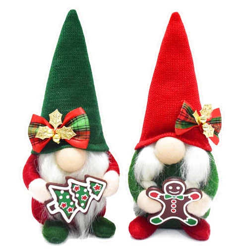 Attiigny Christmas Gnomes Plush with Gingerbread,Handmade Xmas Tomte Swedish Nordic Red Green Gnomes Figurine Classical Navidad Elf Doll Gifts Noel Ornaments for Home Office Decor