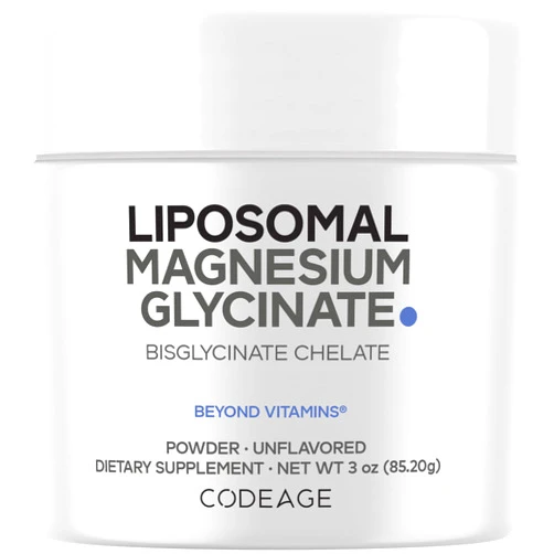 Codeage Magnesium Glycinate Powder Supplement, 2-Month Supply, Bisglycinate Magnesium Chelate, Unflavored, Liposomal Delivery, Chelated Magnesium Powder Mineral, Non-GMO Vegan, 3 oz