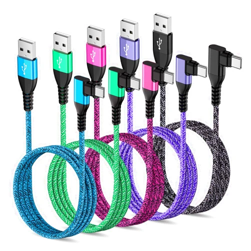 ABCPOW USB C Power Cord 3.1A Samsung C Type Fast Charging Cable Right Angle 90 Degree 5Pack 6ft Android Phone Charger Charge for Samsung Galaxy A54 A14 A15 A25 A34 A24 A13 5G A53 S24 S23 S22 S21 S20 fe Ultra