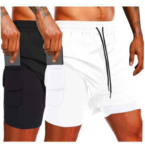 COOFANDY Men's 2 Pack Running Shorts 2 in 1 Workout Shorts Quick Dry Gym Training Athletic Jogger with Phone Pockets