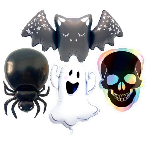 AZGRUEILK Halloween Foil Balloons Ghost Balloons Bat Skull Spide Balloon for Halloween Spooky Birthday Party Decorations Trick or Treat Themed Party Decor Supplies Set-4 Pcs