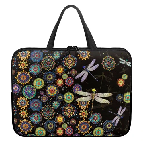 ZIATUBLES Bohemian Flower Dragonfly Print Laptop Sleeve Case Carrying Computer Bag Shockproof Protective Laptop Cover Briefcase Laptop Sleeves with Top Handle for Study Work, 17inch