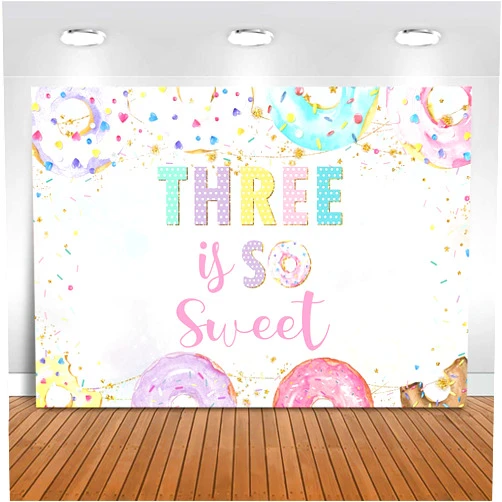 Mocsicka 3rd Donut Birthday Backdrop Three is so Sweet Birthday Party Decoration Background Girl Third Birthday Party Banner Supplies (7x5ft (82x60 inch))