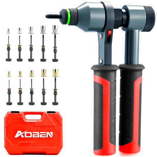 AOBEN Rivet Nut Tool Kit, Nutsert Gun Kit, Upgraded Rivnut Tool with 10 Metric and SAE Madrels, 100 Pcs Rivnuts, and Rugged Carrying Case