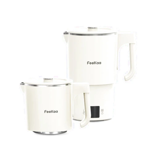 FeeKaa Travel Electric Kettle, Portable Foldable Kettle, 304 Stainless Steel, Small Electric Kettle for Boiling Water with Temperature Control, Tea Kettle for Coffee & Tea, Home & Outdoor, 600ml 600W