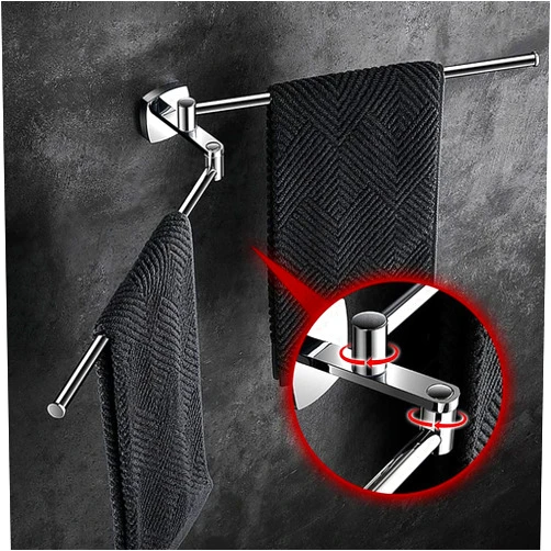 KITUNE 2 Swing Arm Towel Bar Ladder with Hook Hanger, Wall Mounted Swivel Foldable Towel Rack, Chrome Stainless Steel Hand Towel Holder for Bathroom