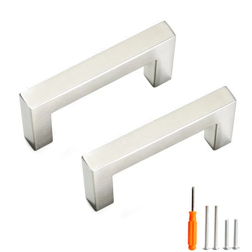Redunest Cabinet Pulls Brushed Nickel Cabinet Handles Square Drawer Pulls, 10 Pack 3 Inch Stainless Steel Kitchen Door Cupboard Cabinet Handles, Cabinet Hardware Drawer Handles, 76mm Hole Centers