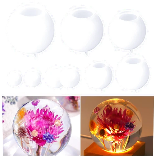 LET'S RESIN 9 Pcs Sphere Silicone Molds for Resin, Upgraded Seamless 3D Sphere Resin Molds Silicone,Large Round Ball Epoxy Resin Molds for Flowers Preservation,Resin Casting, Soap, Candle