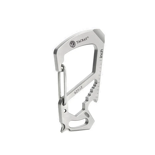 TACRAY Carabiner Keychain Clip, Stainless Steel key holder with Anti-Lost and Quick Release clip, Multitool keychain Bottle Opener and ruler, Easy Carry Backpack Clasp.
