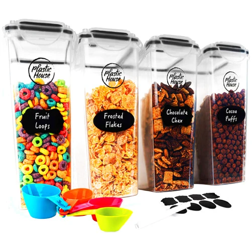Plastic House Cereal Containers Storage Dispenser 4/4L FITS FULL CEREAL BOX, Airtight Food Storage Containers With Lids - Canisters Sets For The Kitchen Pantry Organizers & Storage