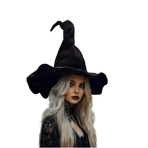 Esaleely Black Witch Hat Adult Halloween Cosplay Costumes Accessory for Women Wicked Witches Hats Decor