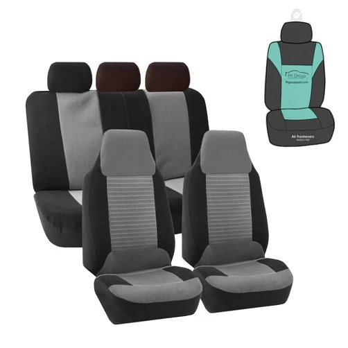 FH Group FB107115 Premium Fabric Seat Covers (Gray) Full Set with GIFT – Universal Fit for Cars Trucks & SUVs