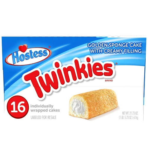 Hostess Twinkies Labeled for resale with UPC code and ingredients 1.31oz / 16 pk