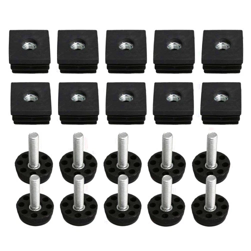 Doublelife 10PCS Thread Black Plastic Furniture Chair Leg Plug Blanking End Caps Insert Plugs with Adjust Thread Feet for Square Pipe Tube (1.18x1.18x1.18inch(LxWxH))