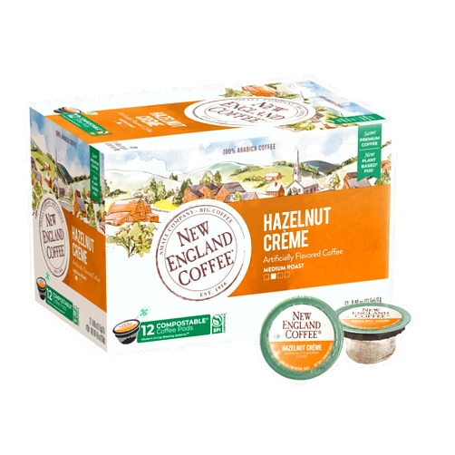 New England Coffee Hazelnut Crème Medium Roast Single Serve Pods, 12ct Box (Pack of 1)