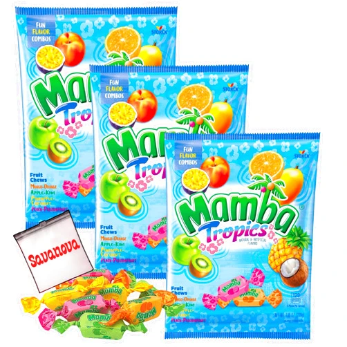 Savanova Mamba Tropics Assorted Candy, Individually Wrapped Candies 3.52 oz (pack of 3). Great for Party Favor Candy Mix - Pinata Candy Bulk - Goodie Bag Stuffers for Kids Party Favors