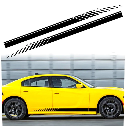 TOMALL 2Pcs 74'' Car Body Side Stickers Racing Sports Stripe Decals for Car Universal Vinyl Waterproof Decal Dcoration Accessories Graphic Decals for Truck SUV Off-Road Vehicles Decorations (Black)