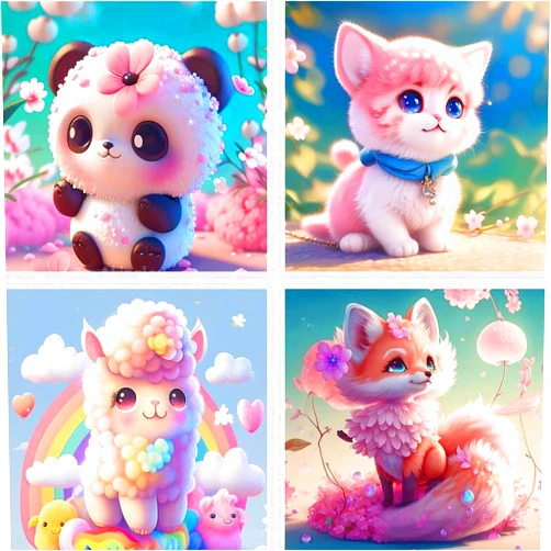 ijbnhd 4 Pack 5D Diamond Painting Kits for Adult Beginners, Cute Animals Diamond Art Kits, DIY Full Drill Round Paint with Diamonds Gem Art, Home Wall Decor 12 x 12 Inch