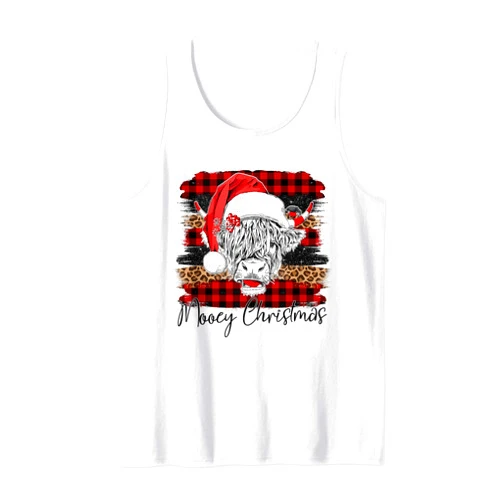 Xmas red Plaid Funny Mooey Christmas Heifers Xmas Red Buffalo Plaid Cow Santa Claus Hat Mooey Christmas Tank Top