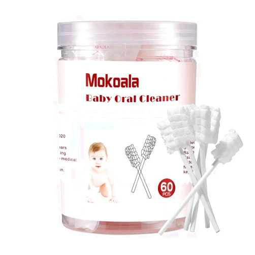 Mokoala 60Pcs Baby Tongue Cleaner, Baby Toothbrush, Disposable Baby Mouth Cleaner, Soft Gauze Toohthbrush Newborn Oral Cleaning Stick Dental Care for 0-36 Month Baby