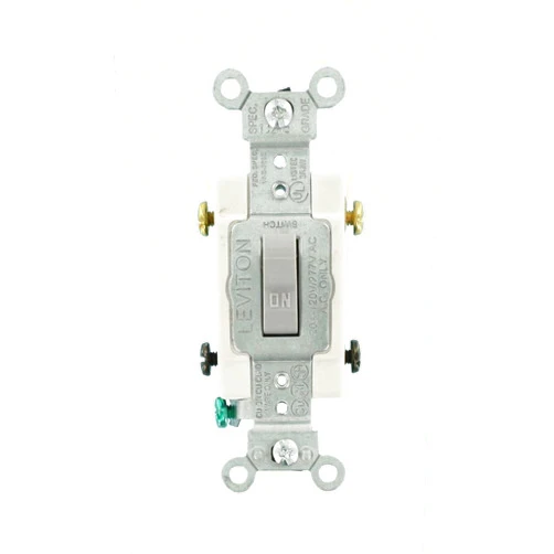 Leviton 1222-SGY 20 Amp, 120/277 Volt, Toggle Double-Pole AC Quiet Switch, Heavy Duty Grade, Grounding, Gray