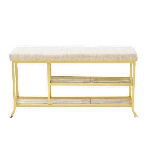 GAOMON Shoe Bench, 2-Tier Shoe Storage Bench for Entryway, Storage Organizer with Cushion, Metal Frame, Adjustable Shelf for Hallway, Bedroom, Living Room, Dorm (A-Elegant Gold)