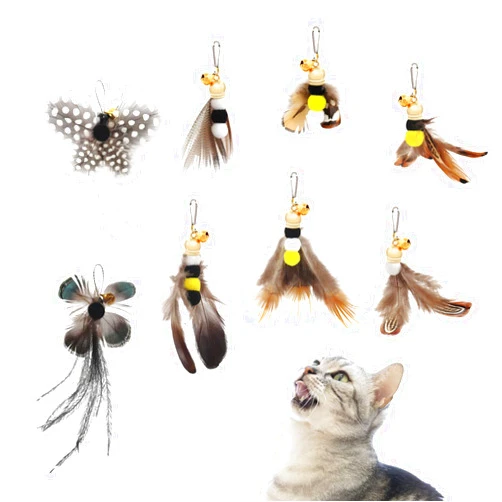 SONGWAY Cat Toy Wand Replacement - 8 Pieces Insect Cat Toys, Cat Feather Toy Refills, Cat Teaser Wand Attachments, Interactive Cat Toys for Indoor Cats