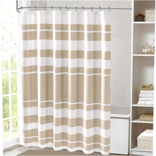 DOSLY IDÉES Brown Striped Spa Waffle Shower Curtain,White Shower Curtain Waffle Texture,Solid Waterproof Fabric,Modern Farmhouse Bathroom Decorations,72x72 in