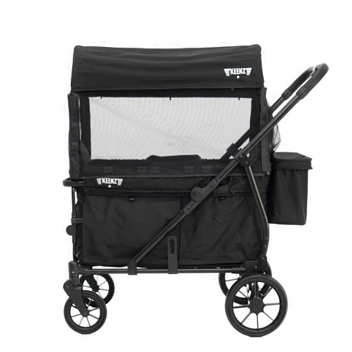 Keenz Viva 2-Passenger Compact Foldable Stroller Wagon with Canopy, Hybrid Push Pull Handle, EVA Wheels, and Storage – Lightweight Stroller Wagon for Toddlers and Kids, Black