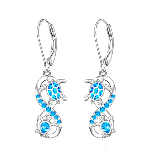 Fenthring Turtle Earrings for Women Sterling Silver Infinity Blue Opal Sea Turtle Earrings Dangle Drop Tortoise Ocean Wave Jewelry Gifts for Turtles Lovers