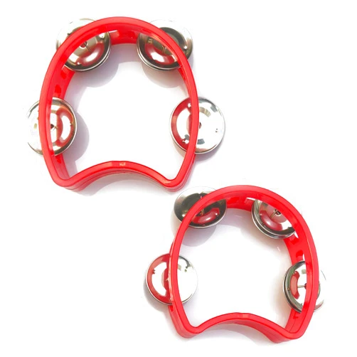 Bealuffe Tambourine Mini Hand Bell Percussion Musical Instrument Small Tambourine (Red 2 Pack)