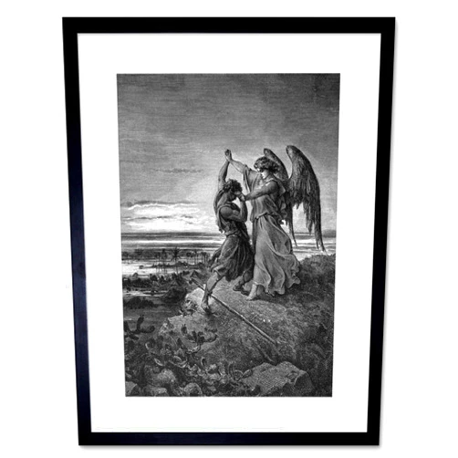 Wee Blue Coo PAINTING DORE JACOB WRESTLING WITH ANGEL FRAMED PRINT F12X3568