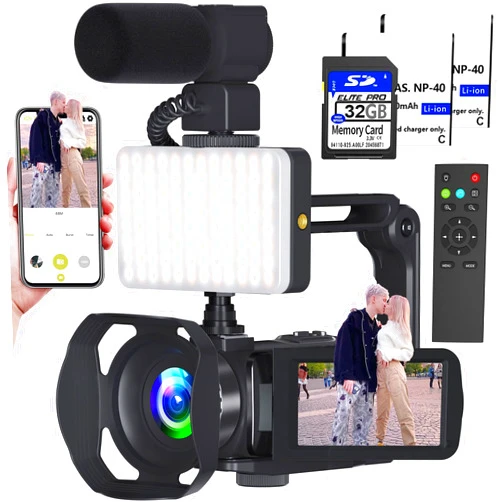 VETEK Video Camera 8k Camcorder 48MP UHD WiFi IR Night Vision Vlogging Camera for YouTube, 18X Digital Zoom 3.0“ LCD Screen Digital Camera with Microphone, 32G SD Card, Remote Control and 2 Batteries