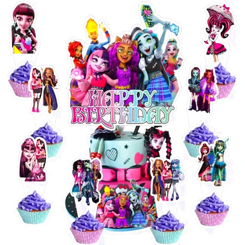 DXRZYS 25 Pcs Monster Happy Birthday Cake Topper Cupcake Toppers for Kids Monster Theme Birthday Party Decorations