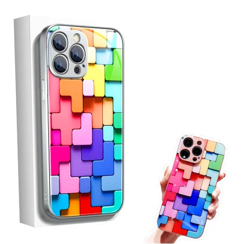 JDJR Flat 3D Square Pattern Glass Case Cover Compatible with iPhone (A-Black,for iPhone15 pro)